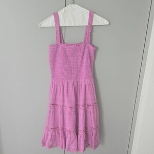 Steve Madden Lavender-Pink Smocked Midi Dress with Crochet Tiers